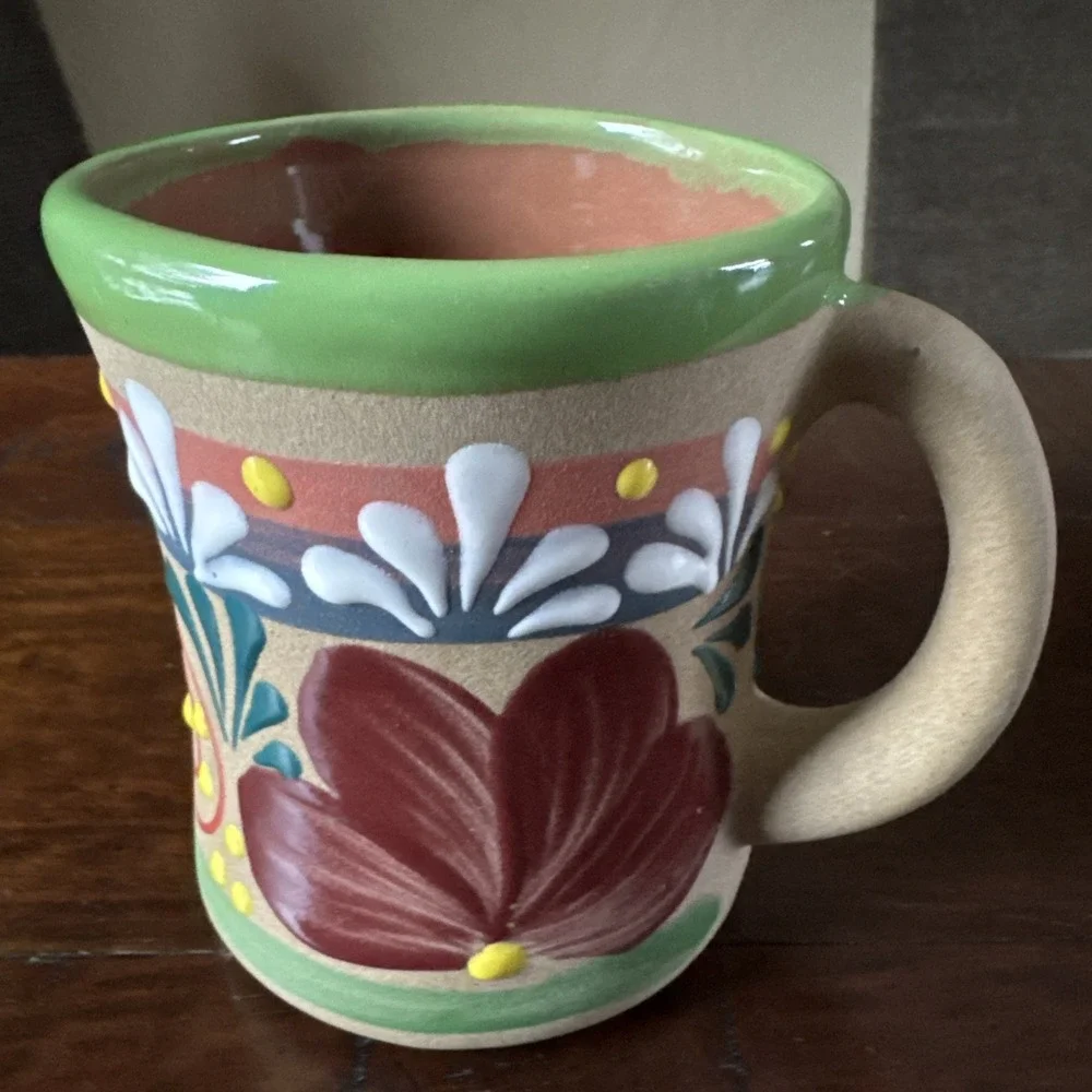 Mexican Pottery Stoneware Mug Huge 34 fl oz Hand Painted Floral NEW